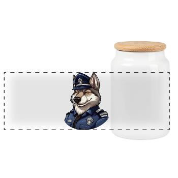 Police Wolf - Panoramic Cookie Jar with Wooden Lid - white - Front