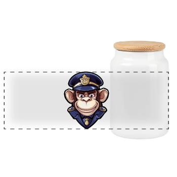 Monkey Policewoman - Panoramic Cookie Jar with Wooden Lid - white - Front