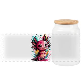 Axolotl Farbenfroh - Axolotl Amphibie - Lurch Bunt - Panorama Keksdose mit Holzdeckel - Weiß - Vorne