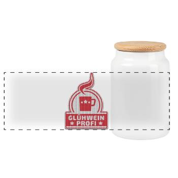 Glühwein Profi - Gestrickt / Gehäkelt - Ugly Xmas - Panorama Keksdose mit Holzdeckel - Weiß - Vorne