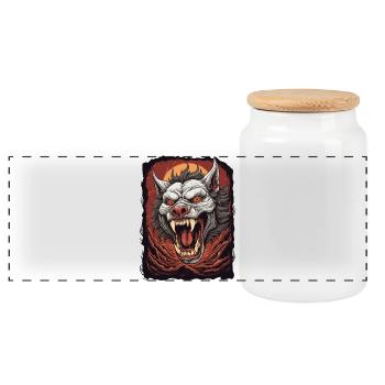 Hell demon dog - Panoramic Cookie Jar with Wooden Lid - white - Front