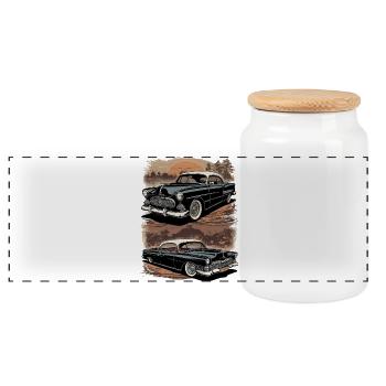 Classic Cars 1950 - Panoramic Cookie Jar with Wooden Lid - white - Front