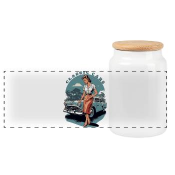 Classic Cars 1950 - Panorama Keksdose mit Holzdeckel - Weiß - Vorne
