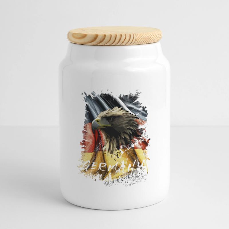 Germany Eagle Eagle Head Gift Panoramic Cookie Jar with Wooden Lid