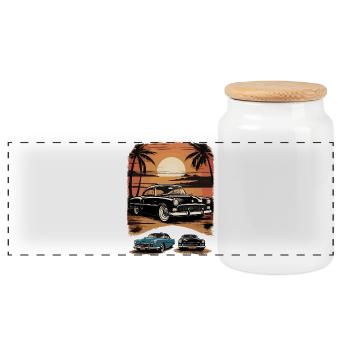 Classic Cars 1950 - Panorama Keksdose mit Holzdeckel - Weiß - Vorne