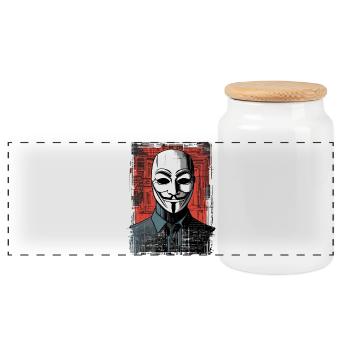 Anonymous Maske - Panorama Keksdose mit Holzdeckel - Weiß - Vorne