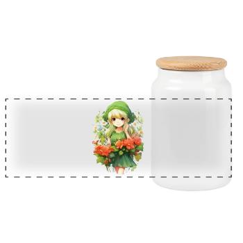 Blonde Elf Girl Flower Field Fantasy Shirt - Panoramic Cookie Jar with Wooden Lid - white - Front