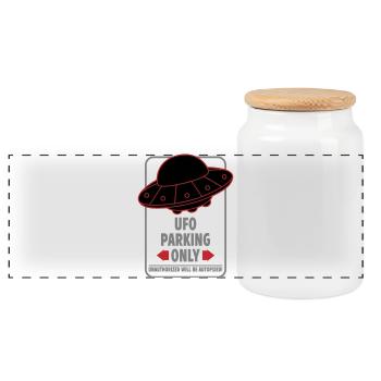 Ufo Parking Only | Colors changeable - Panoramic Cookie Jar with Wooden Lid - white - Front