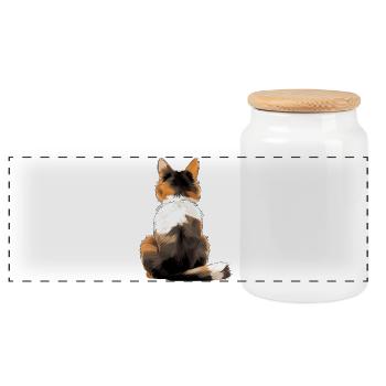 Chat Bobtail japonais - Boîte à biscuits avec couvercle en bois - blanc - Devant
