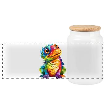 colorful dragon - Panoramic Cookie Jar with Wooden Lid - white - Front