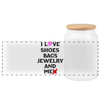 J’aime les chaussures, les sacs, les bijoux et les hommes - Boîte à biscuits avec couvercle en bois - blanc - Devant