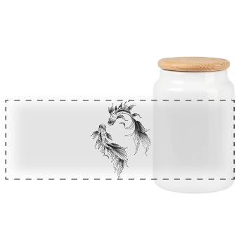 Voluptuous goldfish yin yang - Panoramic Cookie Jar with Wooden Lid - white - Front