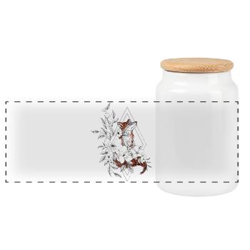 Floral Fox Ornamental Geometry - Panoramic Cookie Jar with Wooden Lid - white - Front