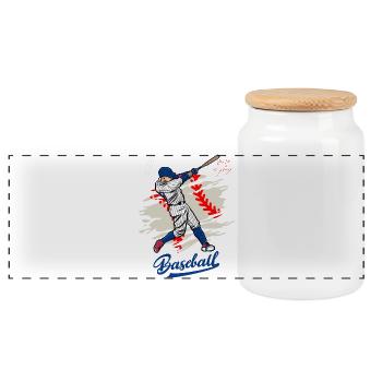 Dynamic Baseball Swing Illustration - Panoramic Cookie Jar with Wooden Lid - white - Front