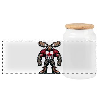 Canada elk with national flag - Panoramic Cookie Jar with Wooden Lid - white - Front