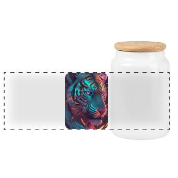 Neon Tiger Themed Lucid - Panoramic Cookie Jar with Wooden Lid - white - Front