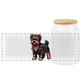 Yorkshire Terrier Rocker - Panoramic Cookie Jar with Wooden Lid - white - Front