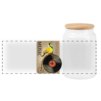Vintage Musik Vogel Design - Panorama Keksdose mit Holzdeckel - Weiß - Vorne