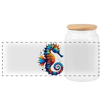 Seahorse - Panoramic Cookie Jar with Wooden Lid - white - Front