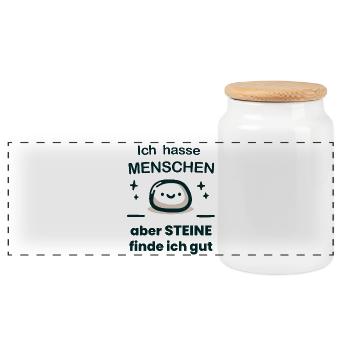 Ich hasse Menschen, aber Steine finde ich gut. - Panorama Keksdose mit Holzdeckel - Weiß - Vorne