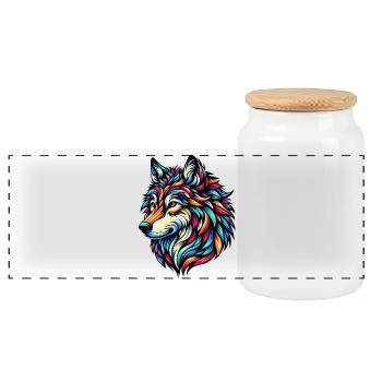 Loup - Boîte à biscuits avec couvercle en bois - blanc - Devant