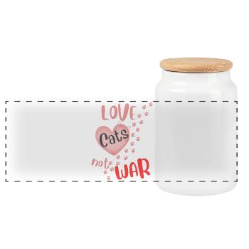 Love Cats Not War - Panoramic Cookie Jar with Wooden Lid - white - Front