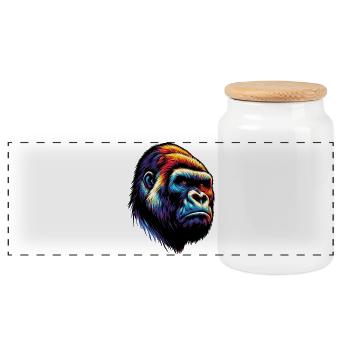 Gorilla - Panoramic Cookie Jar with Wooden Lid - white - Front
