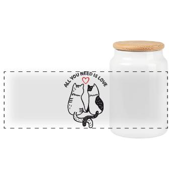 Katzen - Alles, was du brauchst, ist Liebe - Panorama Keksdose mit Holzdeckel - Weiß - Vorne