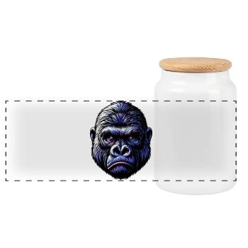 Gorilla - Panoramic Cookie Jar with Wooden Lid - white - Front