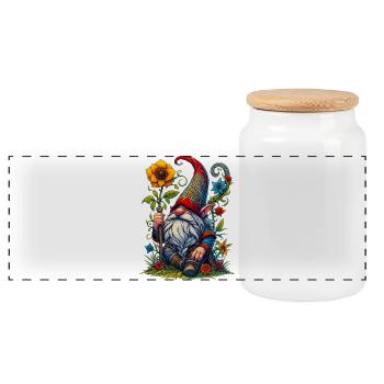 Gnome Goblin Elf - Panoramic Cookie Jar with Wooden Lid - white - Front