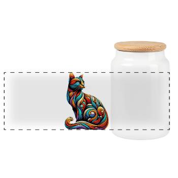 Cat - Panoramic Cookie Jar with Wooden Lid - white - Front