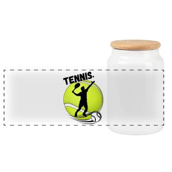Tennisspieler Silhouette auf Tennisball - Panorama Keksdose mit Holzdeckel - Weiß - Vorne