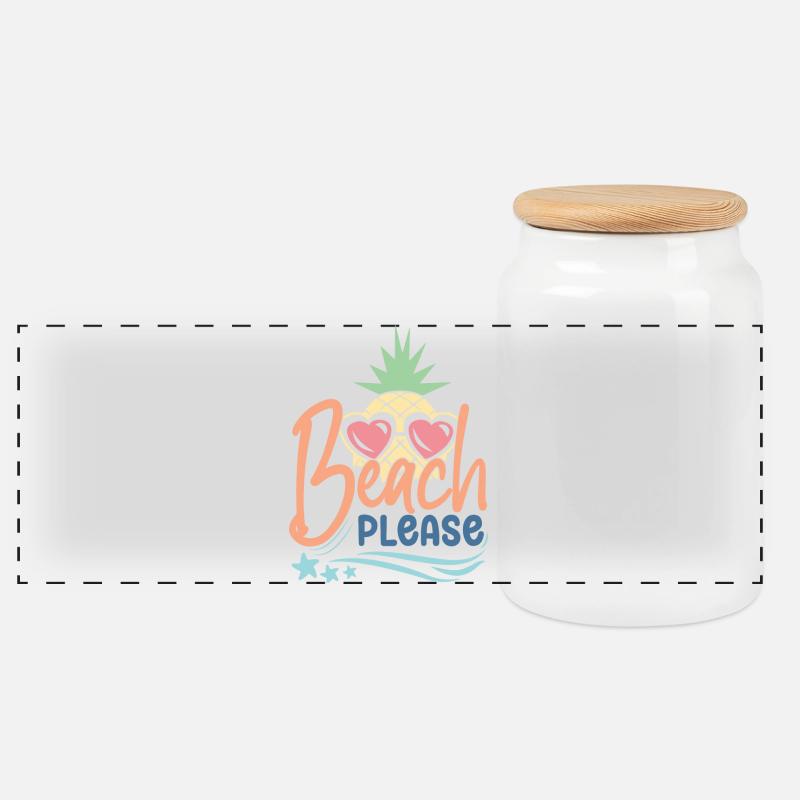 Plage s’il vous plaît - Boîte à biscuits avec couvercle en bois - blanc