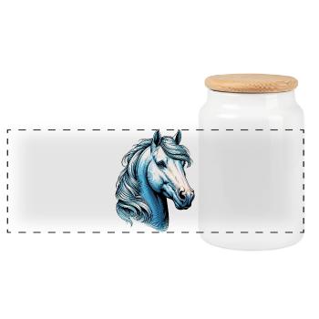 Horse - Panoramic Cookie Jar with Wooden Lid - white - Front