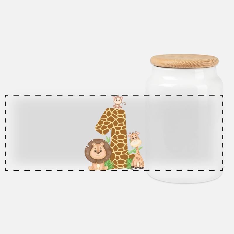 1. Geburtstag Dschungeltiere Giraffe Löwe Affe - Panorama Keksdose mit Holzdeckel - Weiß