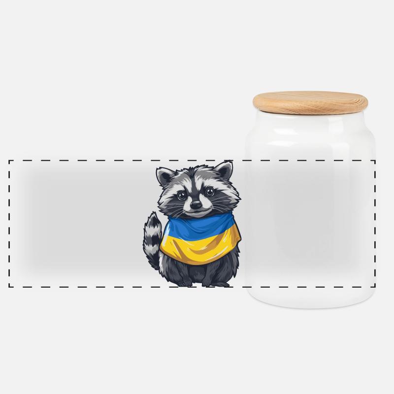 Niedlicher Waschbär mit Ukraine Halstuch - Panorama Keksdose mit Holzdeckel - Weiß