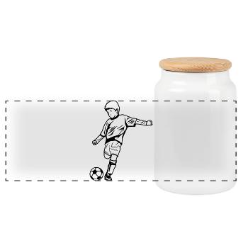 Fußballjunge Skizze - Panorama Keksdose mit Holzdeckel - Weiß - Vorne