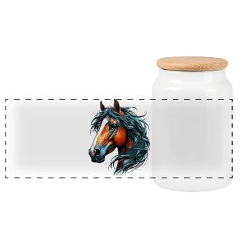 Horse - Panoramic Cookie Jar with Wooden Lid - white - Front