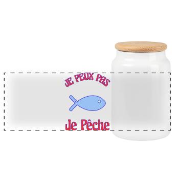 JE PEUX PAS. PÊCHE - Boîte à biscuits avec couvercle en bois - blanc - Devant