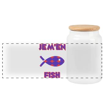 FISH. HUMOR. FISH - Panoramic Cookie Jar with Wooden Lid - white - Front