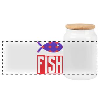 FISH. HUMOR. FISH. SARDINE. APRIL FOOL - Panoramic Cookie Jar with Wooden Lid - white - Front