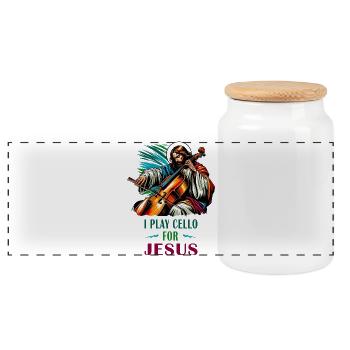 I play cello for Jesus cellist music - Panoramic Cookie Jar with Wooden Lid - white - Front