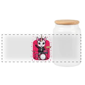 Punk Rock Unicorn - Panoramic Cookie Jar with Wooden Lid - white - Front