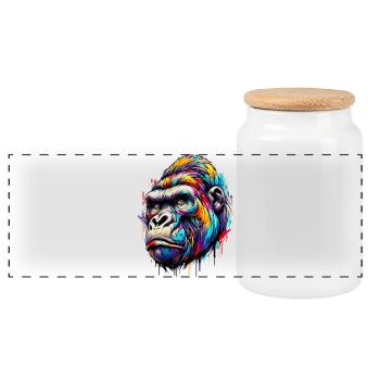 Gorilla - Panoramic Cookie Jar with Wooden Lid - white - Front
