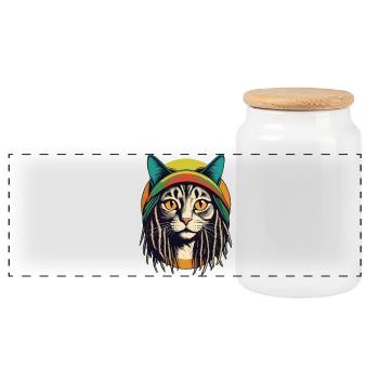 Coole Rasta-Katze - Panorama Keksdose mit Holzdeckel - Weiß - Vorne