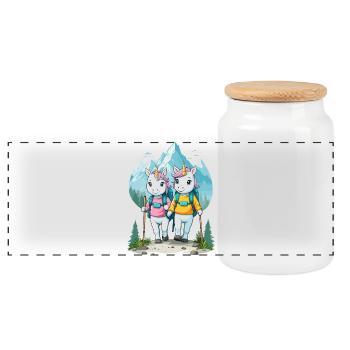 Wanderer Unicorns - Panoramic Cookie Jar with Wooden Lid - white - Front