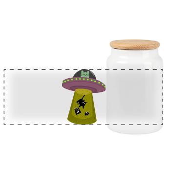 Chat OVNI - Boîte à biscuits avec couvercle en bois - blanc - Devant