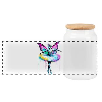 Ballerina mit Schmetterlingsflügeln, Schmetterlingen, Tutu - Panorama Keksdose mit Holzdeckel - Weiß - Vorne