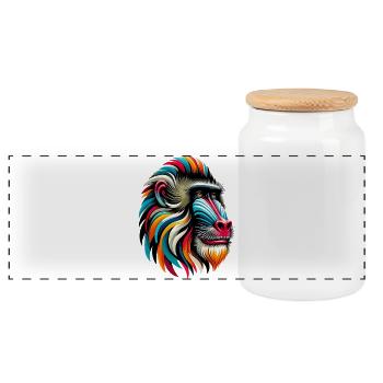 Mandrill-Affe - Panorama Keksdose mit Holzdeckel - Weiß - Vorne
