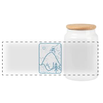 Sonnenaufgang über Berggipfel T-Shirt Design - Panorama Keksdose mit Holzdeckel - Weiß - Vorne